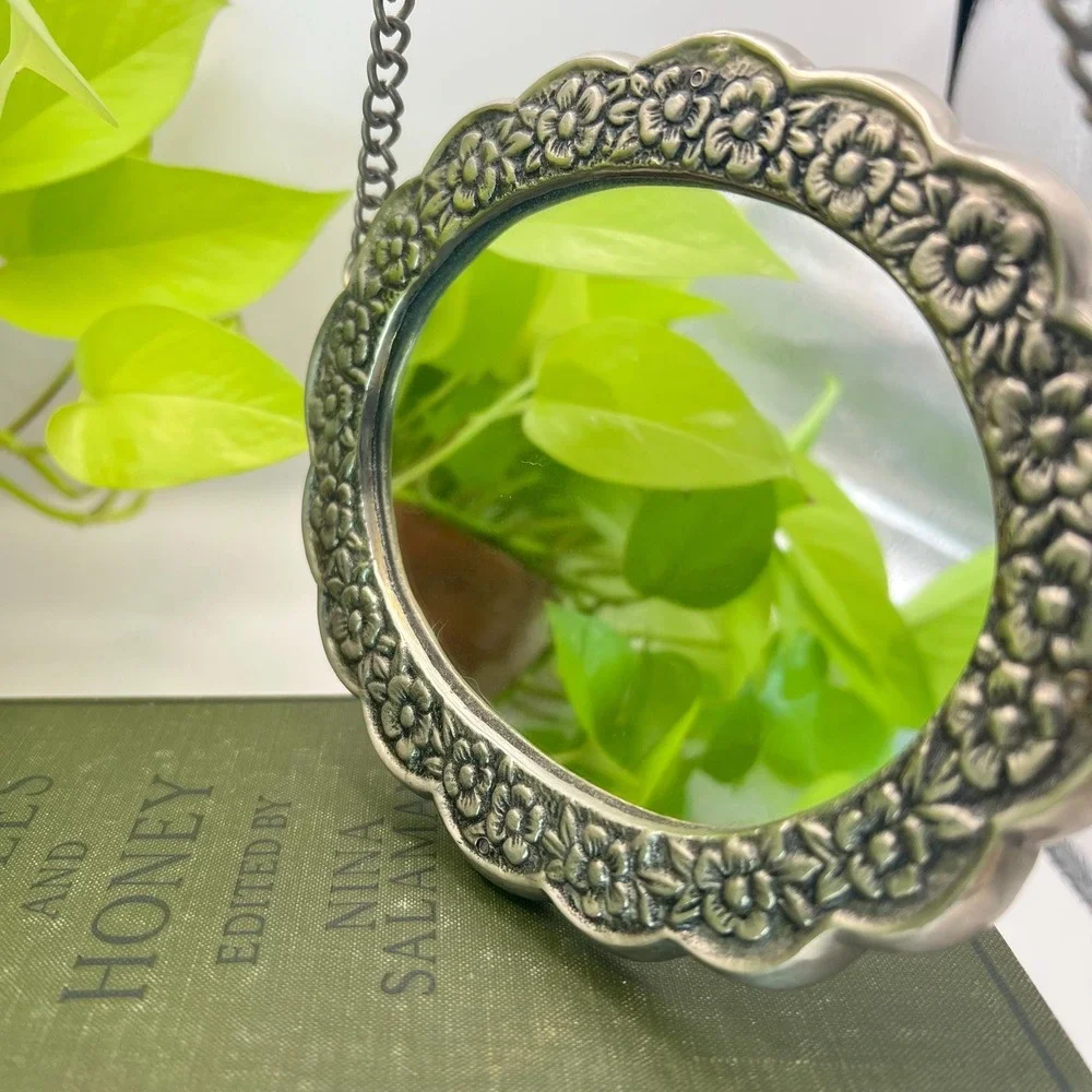 Silver Hanging Wedding Mirror Eleglant  Floral Trim Heirloom Cottage Core